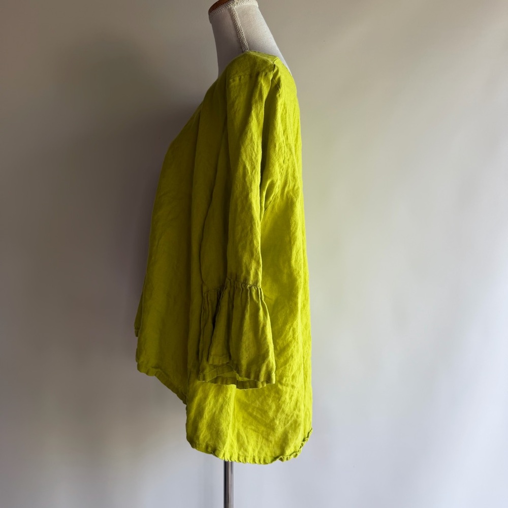 Bryn Walker Chartreuse Linen Bell Sleeve Top - sz XL - Picture 5 of 7